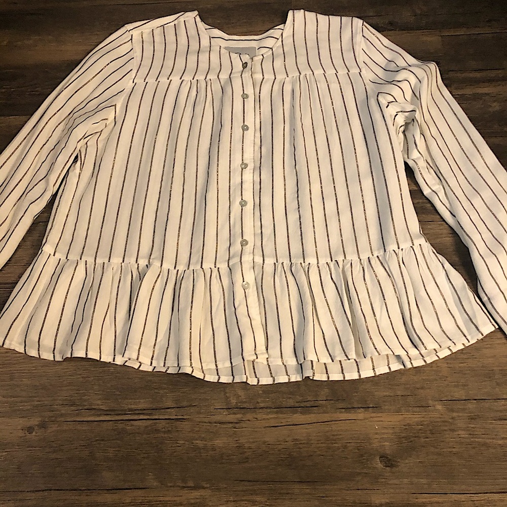 Rails Button Down Striped Peplum Blouse Size L - image 7